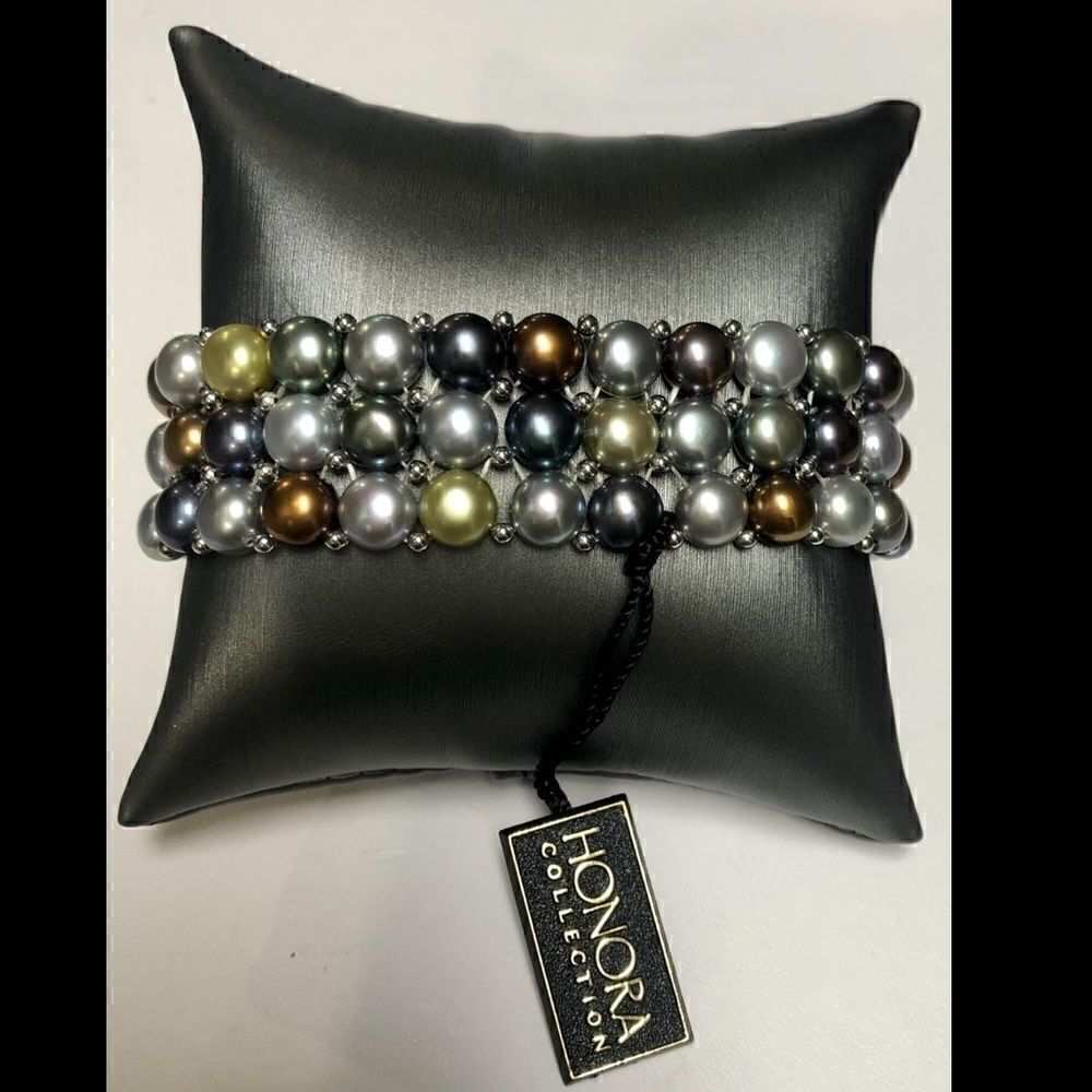 Honora Multi Color Wide Stretchy Pearl Bracelet with Sterling Silver 925 beads